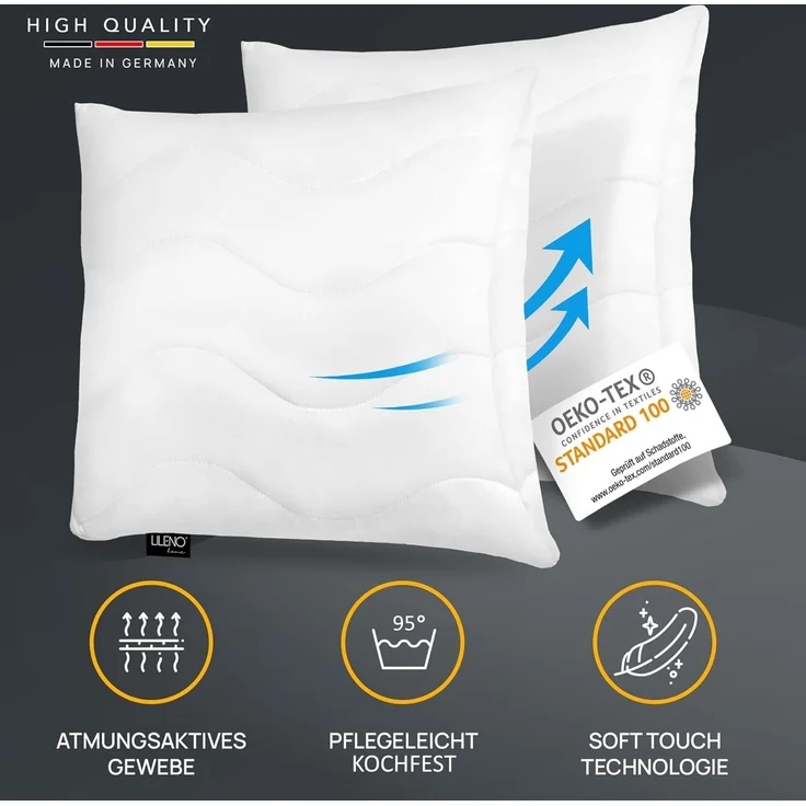 LILENO HOME Kissen 60x60 (4er Set) – 95 °C waschbar, Oeko-Tex & Made in DE – Allergiker Kopfkissen 60x60 anpassbar für himmlischen Schlaf – Haut schmeichelndes & geruchsfreies Pillow – Bild 2
