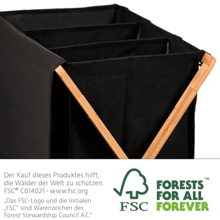 KESPER 3-fach Wäschesammler aus recyceltem Polyester und Bambus / Wäschekorb – Bild 6