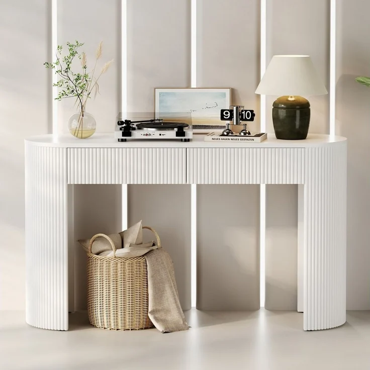 BlingBin Konsolentisch Schmaler Beistelltisch Flurtisch (1-St, mit 2 Schubladen, geschwungener Front und verstellbaren Fußpolstern), 120×33×76 cm, für Diele, Flur, Wohnzimmer – Bild 5