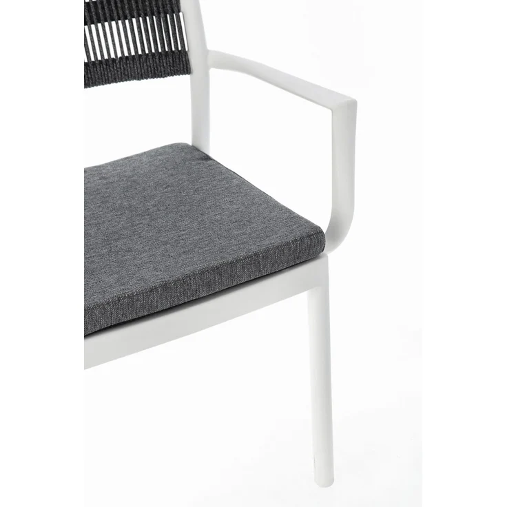 Gartenstuhl Alvin mit Armlehne, Metall und Polyester, modern, weiß dunkelgrau, stapelbar, inkl. Kissen – Bild 7