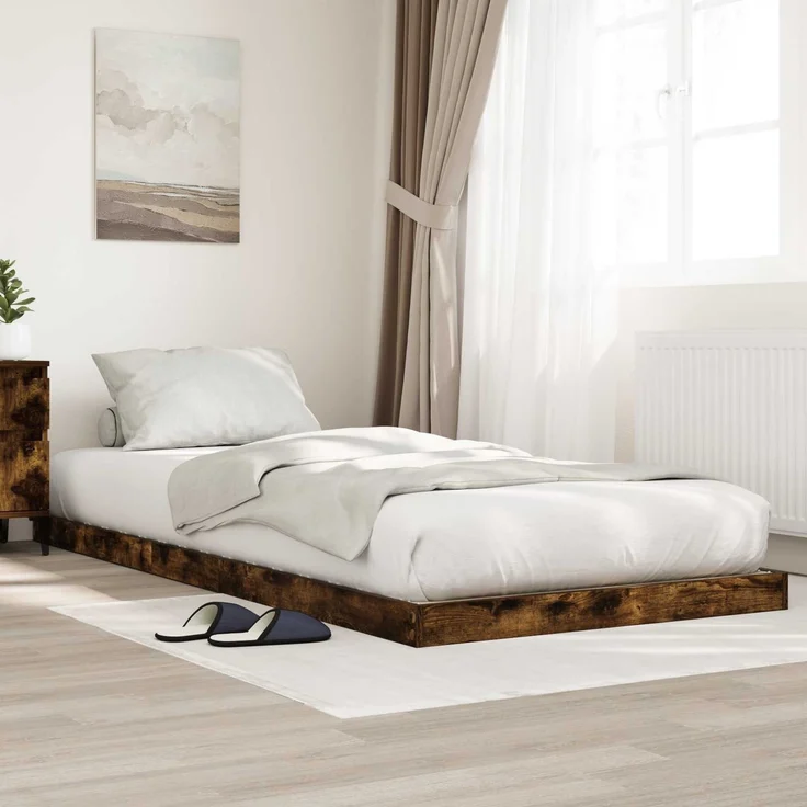 vidaXL Bodenbettrahmen, Holz Eiche Braun, 76,5x200 cm – Bild 1