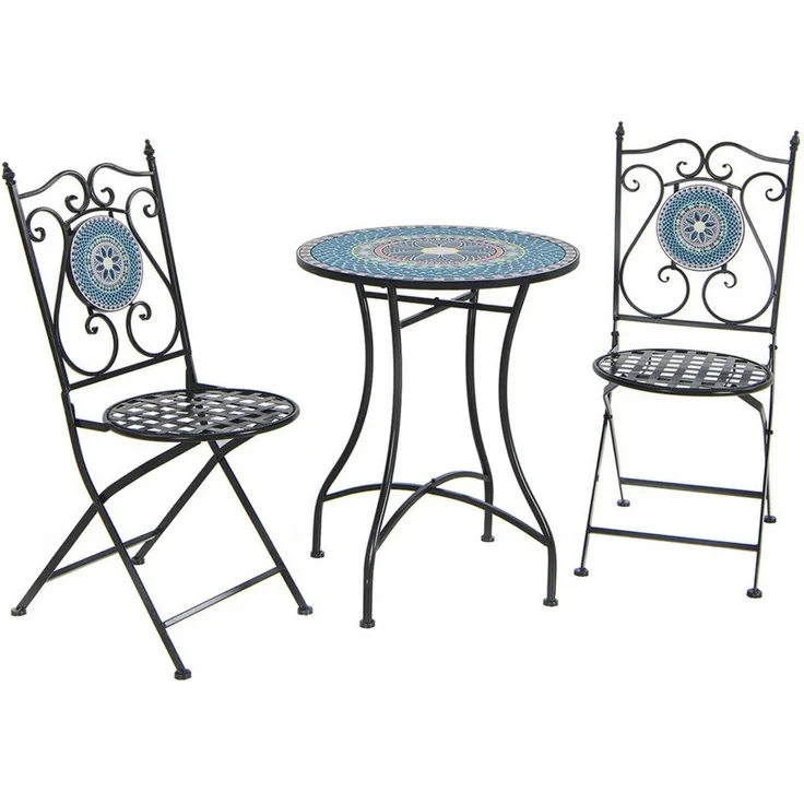 COSTWAY Balkonset Bistro-Set, (3-tlg), inkl. 1 Tisch & 2 Stühle, aus Metall