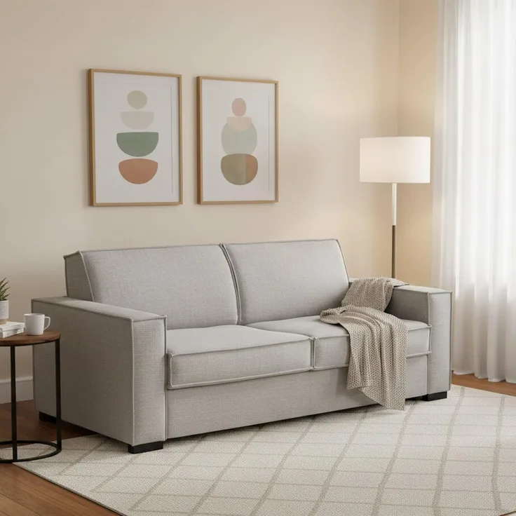 Talamo Italia Schlafsofa Beatrice mit2 Sitzen Large,Wohnzimmersofa,Made in Italy,Drehbare Öffnung mit Matratze und Netz inklusive,aus gepolstertem Stoff,mit schmalen Armlehnen,cm: 180x95h90,Farbe Grau