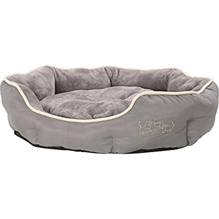 Dehner Lieblinge Hundebett und Katzenbett Sammy, oval, ca. 90 x 80 x 14 cm, Polyester, grau – Bild 2