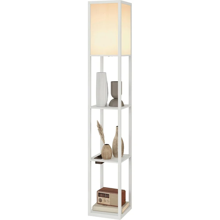 JARDJ Stehlampe mit Ablagen, dimmbarem Licht, Fußschalter und USB-Anschlüssen, Weiß – Bild 2