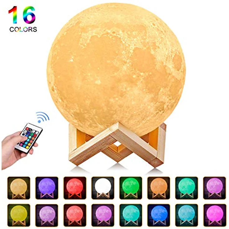 Uten Mond Lampe LED mit Fernbedienung Farbige Dekoleuchte 3D Mond Kunst Mondlicht tragbares Nachtlicht mit Nachtlicht Touch Sensor Tischlampe dimmbar (Einstellbare 16 Farbe) Geschenkideen – Bild 3