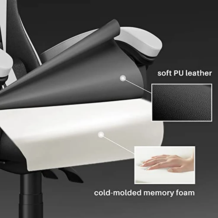 bigzzia Gaming Stuhl Ergonomisch Gaming Chair mit Lendenkissen und Kopfstütze, Gamer Stuhl Höhenverstellbar, Pc Stuhl für Erwachsene Mädchen Junge, Schwarz – Bild 6