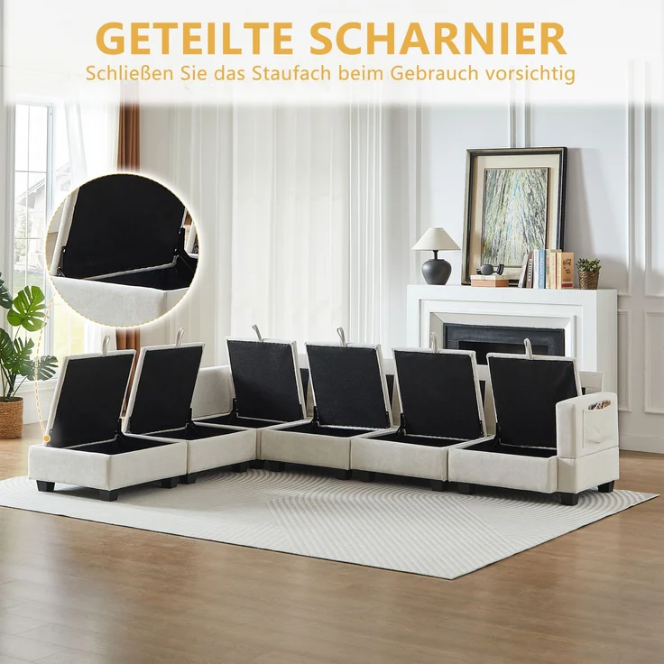 EINHOM Modulares Chenille-Sofa, Ecksofas für das Wohnzimmer U-förmiges Ecksofa mit Stauraum-Ottomane, 6-Sitzer-Ecksofas mit Chaiselongue – Bild 5