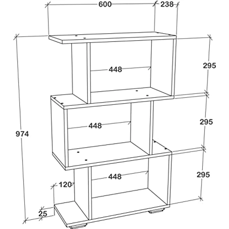MID.YOU Regal Palusa, Sonoma Eiche, standfestes Bücherregal, Holzwerkstoff, 60x97x24 cm – Bild 3