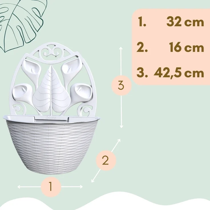 4er Set Blumentopf Wand Blumentopf Wandmontage Wandblumentopf Wandvasen für Pflanzen Pflanzen Wandhalterung Wandtopf Außenbereich 32 cm Weiß Rattan Optik – Bild 2