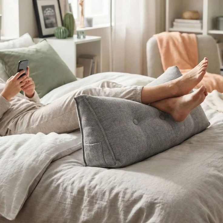 Home Nature Wohnkonzept Rückenstützkissen, Ergonomische Rückenstütze für Bett und Sofa mit Taschen, Grau, 101 x 19 x 52 cm – Bild 5