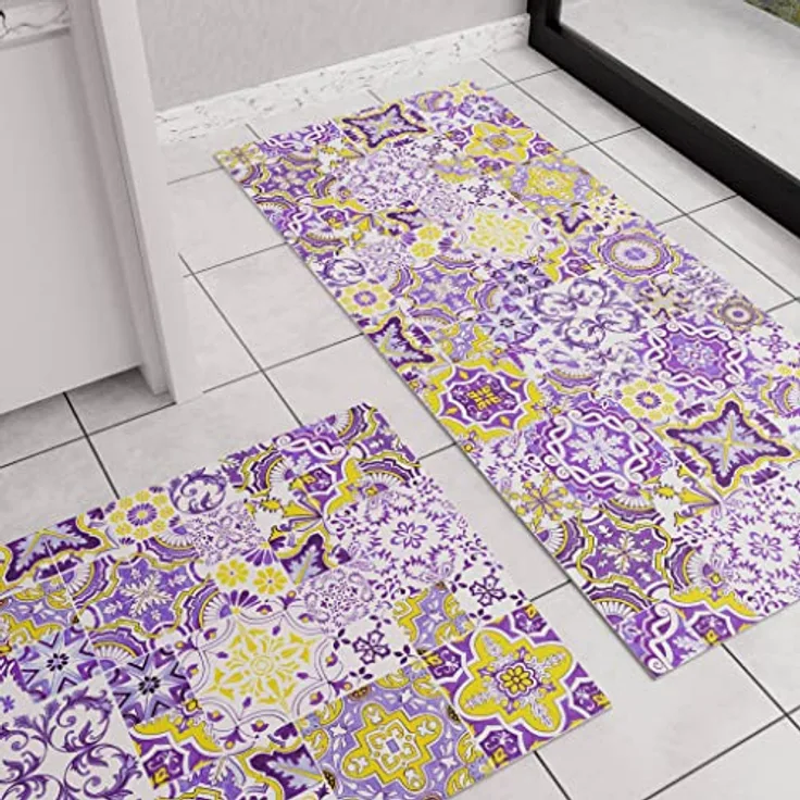PETTI Artigiani Italiani - Teppich für Küche, rutschfest, waschbar, Läufer für Küche, Teppich, Küchenläufer, 52 x 340 cm, Design Vietri Violett, 100% Made in Italy