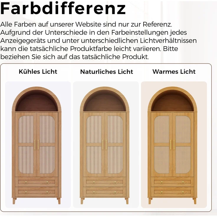DESVIAE Garderobenschrank Natur aus MDF/Spanplatte – 76x184x50 cm – LED-Beleuchtung, 2 Schubladen – Bild 5