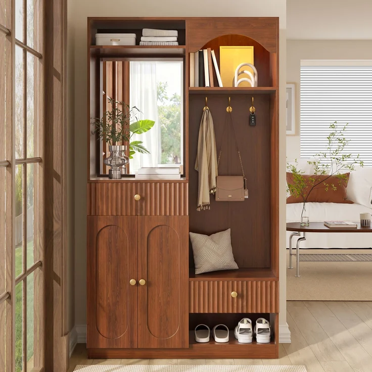 Kompaktgarderobe mit Spiegel und Sitzbank,Flurgarderobe mit Schuhschrank und Haken, Kleiderhaken,Kompaktgarderobe,Flurmöbel Set,Flurgarderobe – Bild 2
