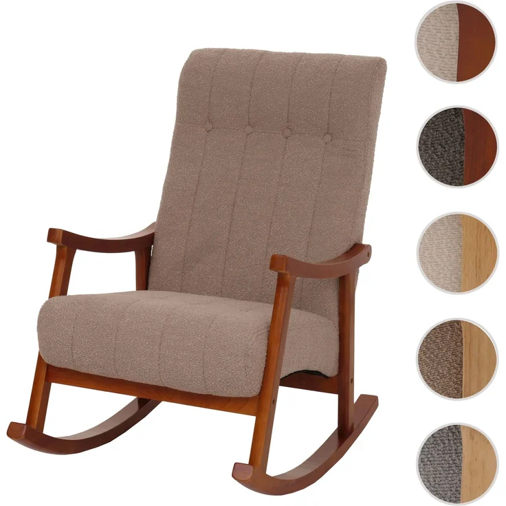 Schaukelstuhl HWC-K10, Relaxsessel, Holz FSC® Stoff/Textil Bouclé (450g/m²) ~ taupe, Gestell Walnuss-Optik – Bild 10