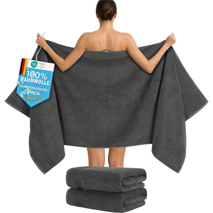 Hammetex 2er Set Extra Große Badetücher – 80x200 cm Saunatücher, 500 GSM, 100% Baumwolle – Weich & Saugfähig – Luxuriöse Große Spa-Handtücher, Anthrazit