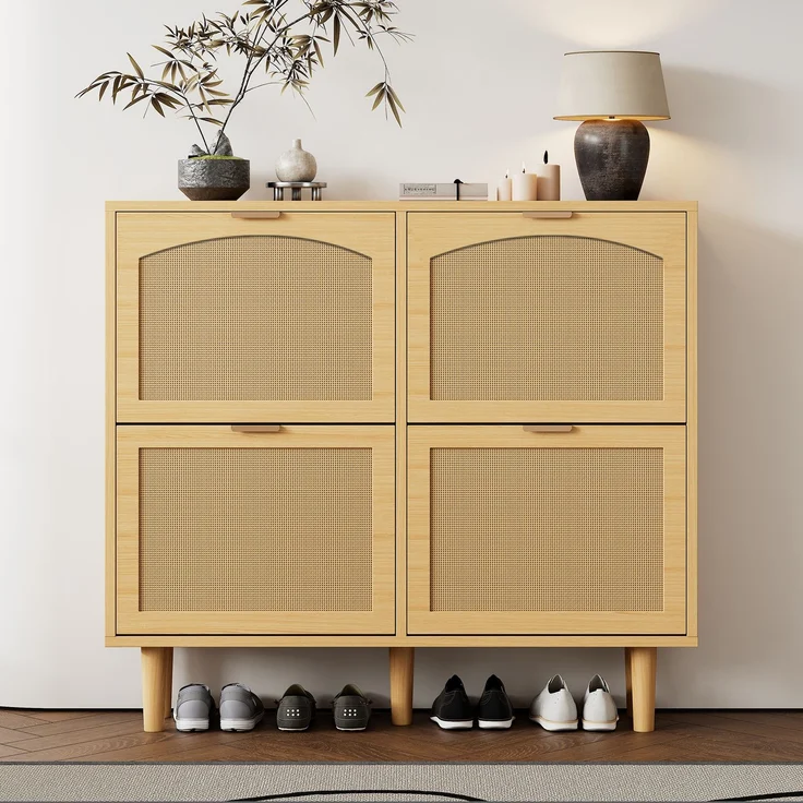 ZUBALIYA Schuhschrank 100 x 25 x 90 cm, aus Spanplatte, Helle Eiche – Bild 7