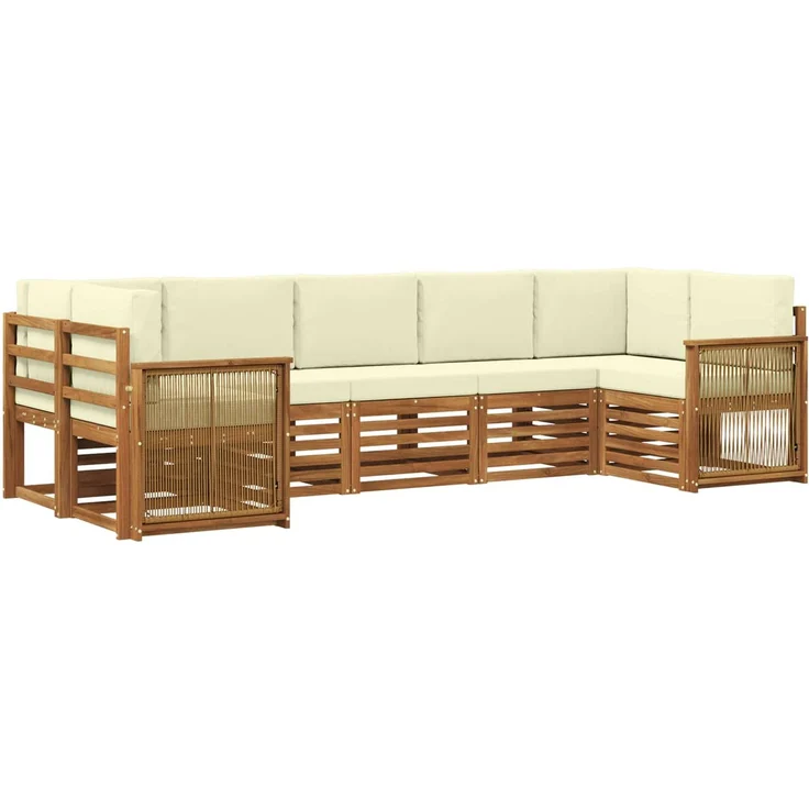 vidaXL Outdoor-Sofagarnitur 7 stk. 7-Sitzer Natur und Creme 3384806 – Bild 2