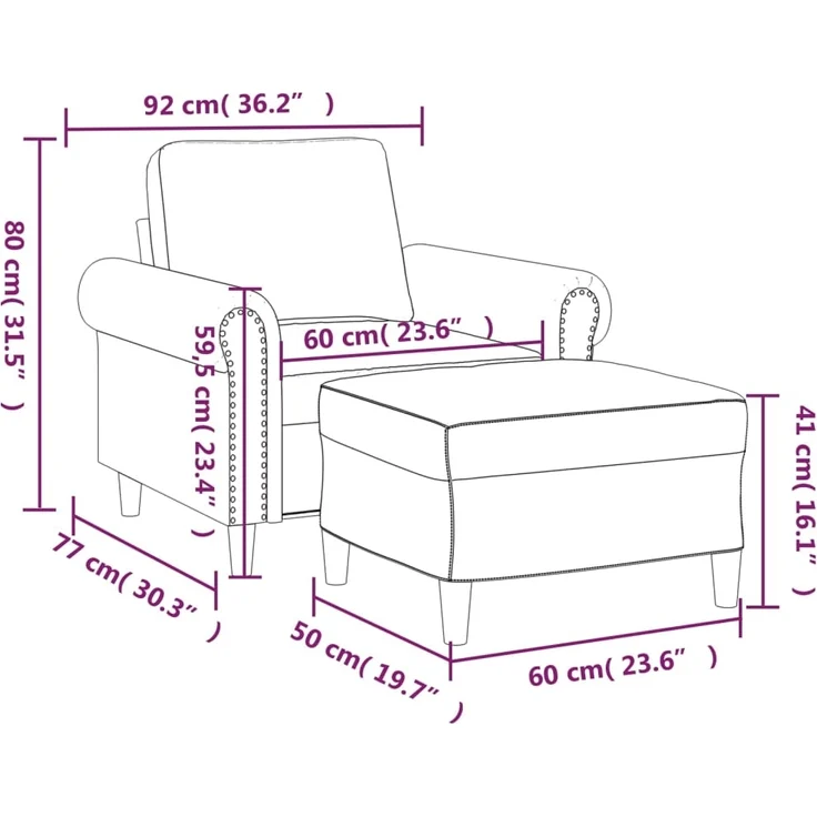 vidaXL Sessel mit Hocker Gelb 60 cm Samt 3201211 – Bild 6