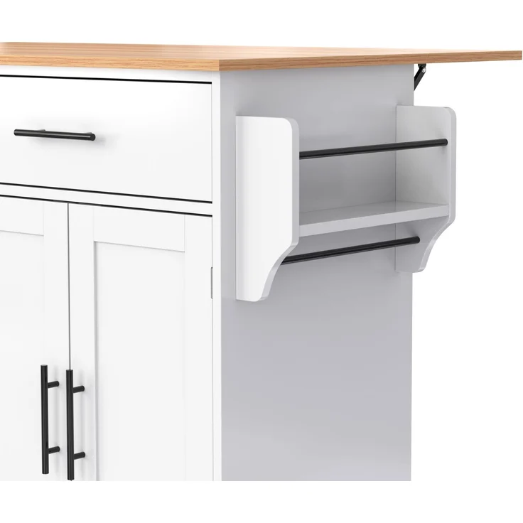 Servierwagen mit klappbarer Tischplatte, 120x46(70)x91 cm, weiß, mit Rollen und austauschbaren Holzbeinen, ideal für Küche und Esszimmer – Bild 10