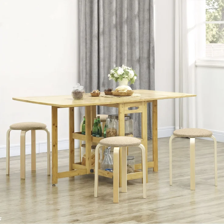 Wohnora-Polsterhocker im 4er-Set, stapelbar, lackierte Oberfläche, Holzbeine, Khaki,H 450cm x T 400cm x B 400cm – Bild 3