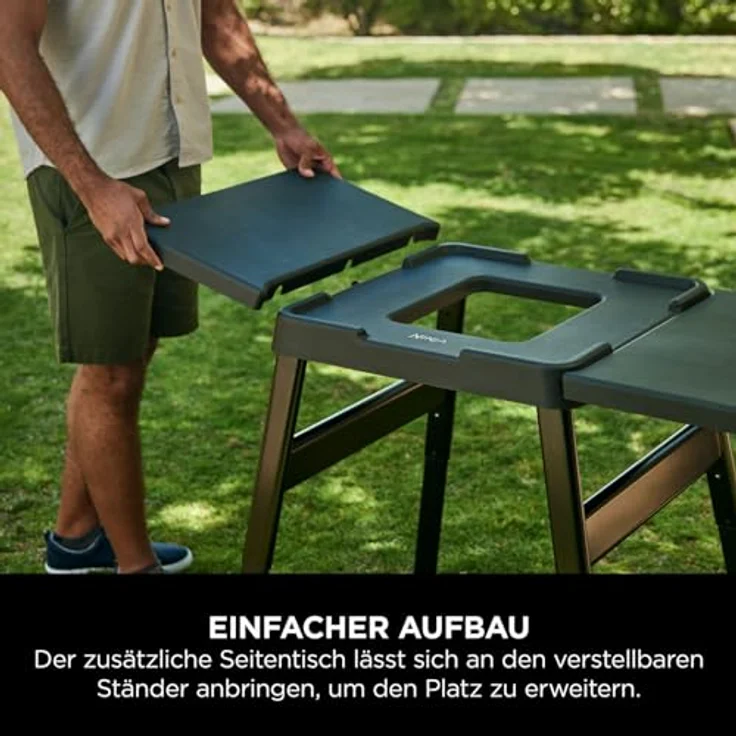 NINJA Elektrogrill Ninja Woodfire Seitentisch für verstellbaren Ständer Schwarz - erweiterbare Arbeitsfläche, 3 Haken zur Utensilaufbewahrung, 20 kg max. Gewicht, hochwertiges Aluminium - Schwarz – Bild 5