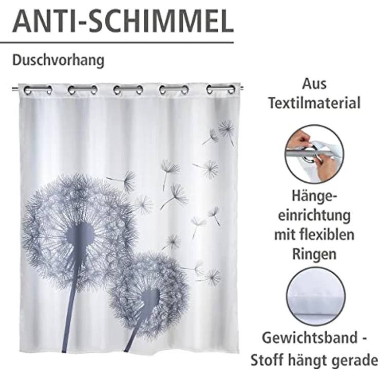 WENKO ASTERA FLEX Duschvorhang 180 x 200 cm, Weiß, Polyester, waschbar – Bild 3