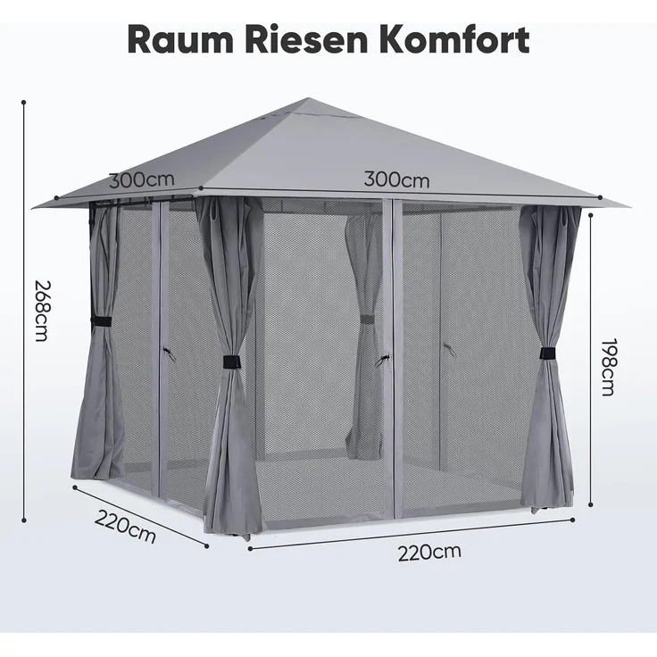 Sekey Garten Pavillon 3x3 m Wasserdicht Stabil Partyzelt, Gartenzelt mit 4 Seitenteile Reißverschluss, 180g/㎡ Polyester, Grau – Bild 6