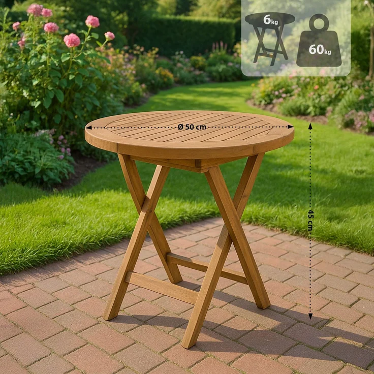 CLP Teakholz Beistelltisch, klappbarer Gartentisch Maharao, Tisch rund, wetterfest,teak – Bild 2