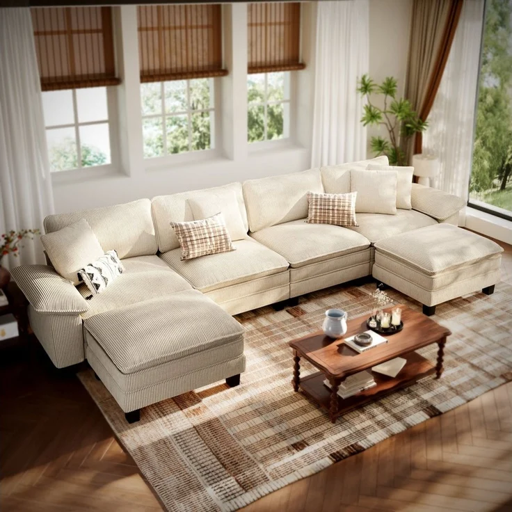 PHI VILLA Ecksofa L-Form Couch, 4-6-Sitzer-Sofa, Modulare Sofas inklusive Zierkissen und Ottomane für das Wohnzimmer – Bild 1