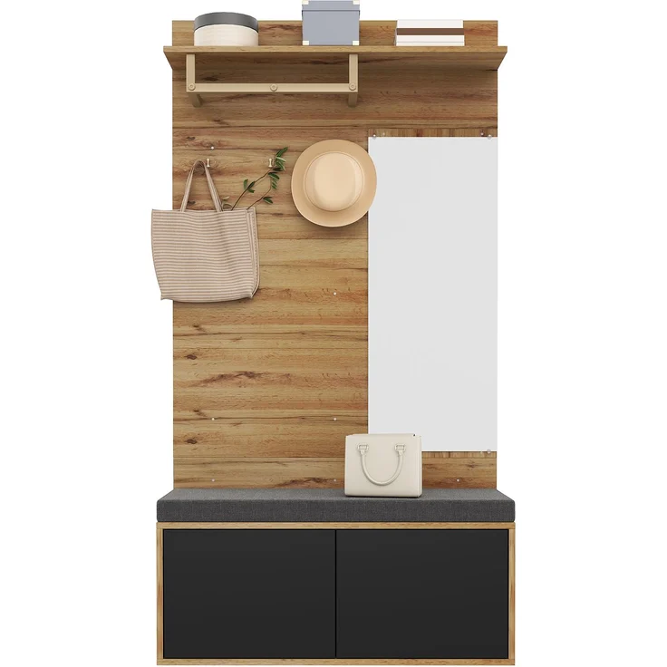 Kleiderschranksets, Kompaktkleiderschränke, Flurschränke mit Spiegeln und Kissen sowie Garderobenpaneele am Eingang.(Not a one-piece product, holes need to be drill on the wall)--Schwarz--100x38x190cm--YOUDENOVA – Bild 1