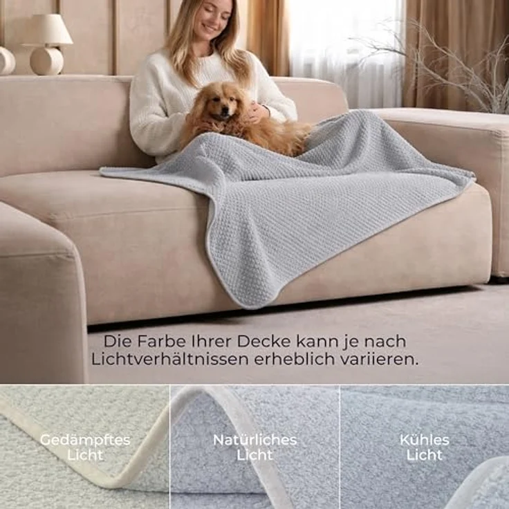 Dreamzie Hundedecke Wasserdicht Bett, Auto, Outdoor 80x100 cm - Reversible und Maschinenwaschbar Hundedecke Sofa aus Sherpa Fleece - Hellgrau – Bild 5