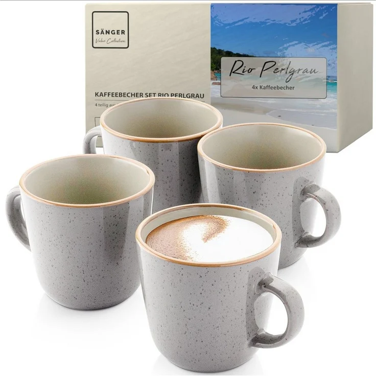 SÄNGER Becher Set Rio, 4-tlg, Steingut, 4 tlg. Rio Perlgrau Kaffeebecher, Grau, Handmade, VALUE COLLECTION – Bild 5