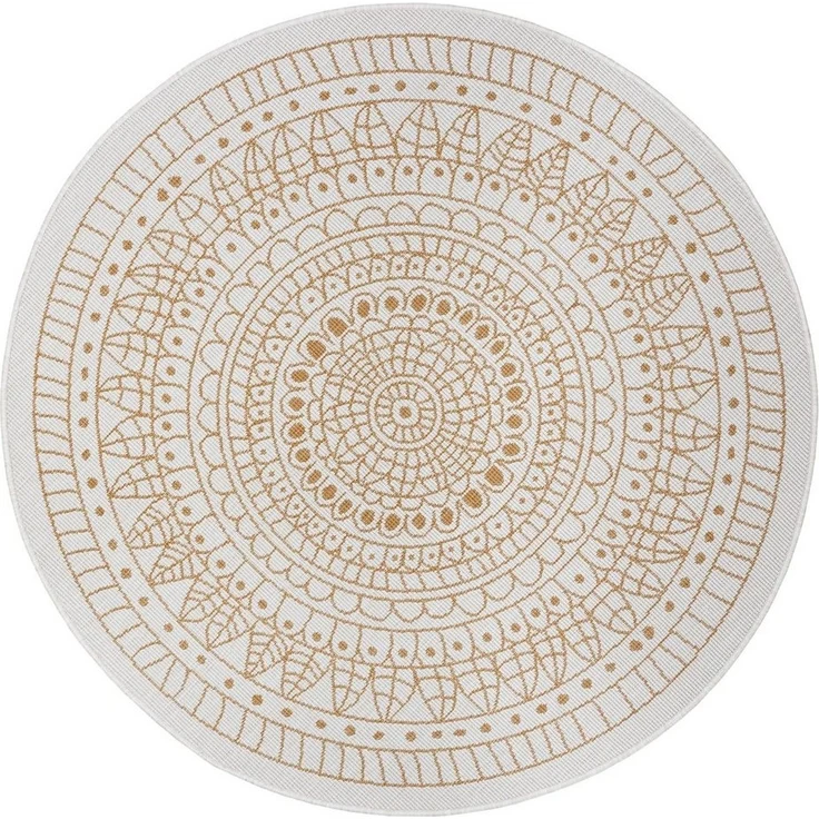 Northrugs Porto In- und Outdoor Teppich Rund – Runder Wendeteppich Wasserfest Mandala Design Flachgewebe Teppich Wetterfest für Balkon, Terrasse, Garten, Wohnzimmer in Ocker, ⌀100cm – Bild 1