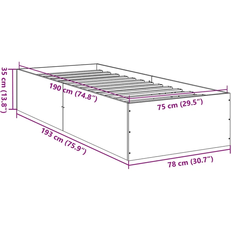 vidaXL Bettgestell Weiß 75x190 cm Holzwerkstoff 841986 – Bild 10
