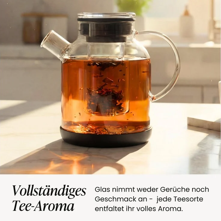 Zoha Teekanne Glasteekanne mit Sieb 1,5 Liter - Hitzebeständiger Teebereiter, Premium Borosilikatglas mit Siebeinsatz – Bild 3