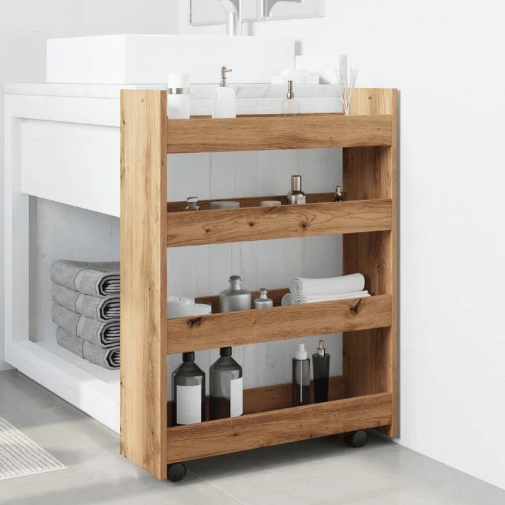 vidaXL Aufbewahrungswagen Schmal 4 Etagen Artisan-Eiche Holzwerkstoff 855267 – Bild 2