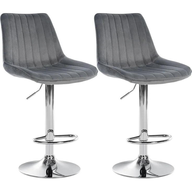 DELUKE® Barhocker 2er Set RIO - Dunkelgrau, Samt, Chrom Barhocker mit Lehne Barstuhl Tresenhocker Tresenstuhl Kneipenhocker Kneipenstuhl