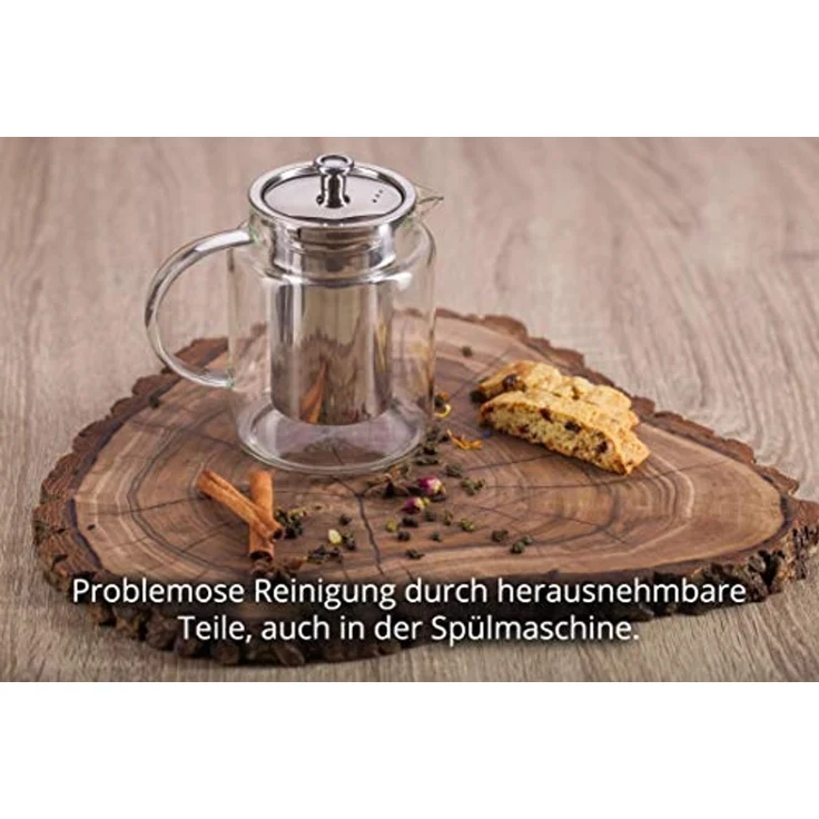 KVOTA Teekanne Glaskanne mit Edelstahl-Siebeinsatz und Deckel, 1L,Teebereiter, 1 l, (1-St), hochwertiges Borosilikatglas – Bild 5
