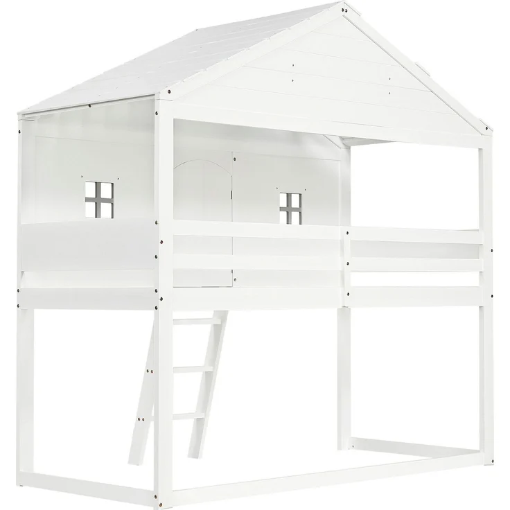 Hochbett mit Lattenrost und Fenstern, 90x200 cm, Kinderbett mit Lattenrost und Rausfallschutz, Kiefer – Bild 7