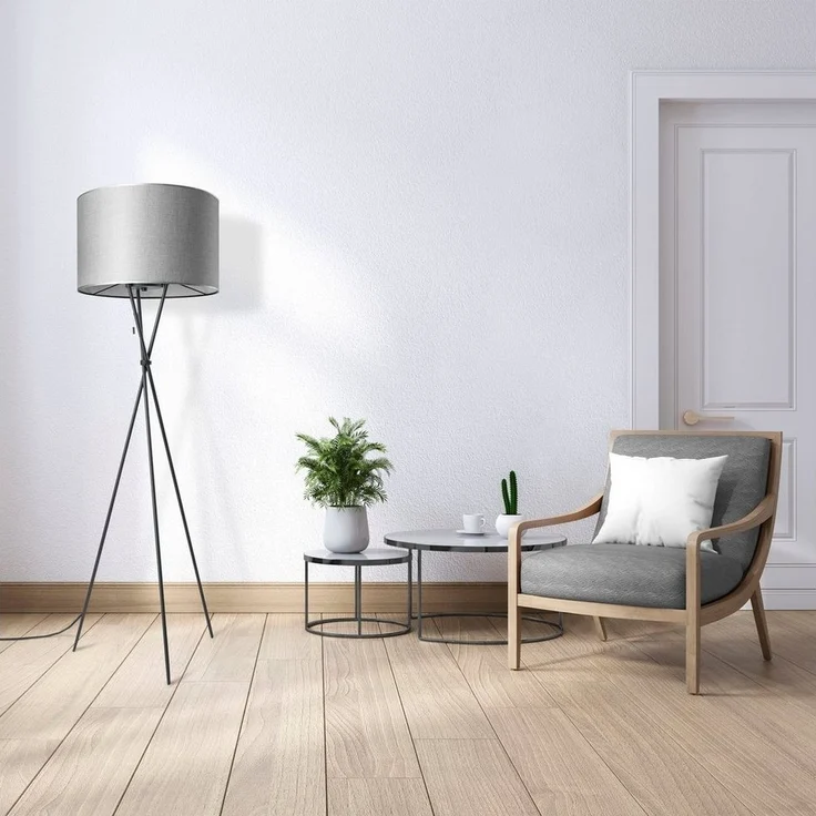 Paco Home Stehlampe KATE CANVAS UNI COLOR, ohne Leuchtmittel, Wohnzimmer Dreibein Stoffschirmlampe Standleuchte Textil Schirm E27 – Bild 2