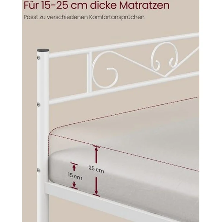 VASAGLE Bett 90 x 200 cm, Gästebett, Einzelbett aus Metall, Bettgestell, Bettrahmen, Metallbett, einfache Montage, Mattweiß – Bild 3