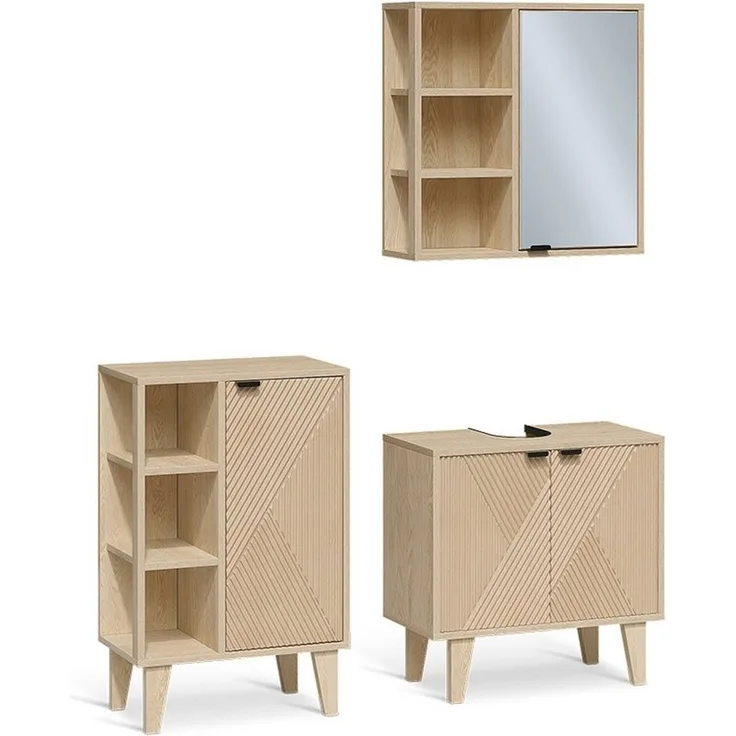 Vicco Badmöbel-Set Arven, Eiche, 3-er Set mit Midischrank, (3-St, 3er Set)