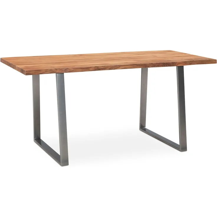 Esszimmertisch Akazie Massivholz Metall Baumkante Trapezbeine Chrom 160x80x76cm