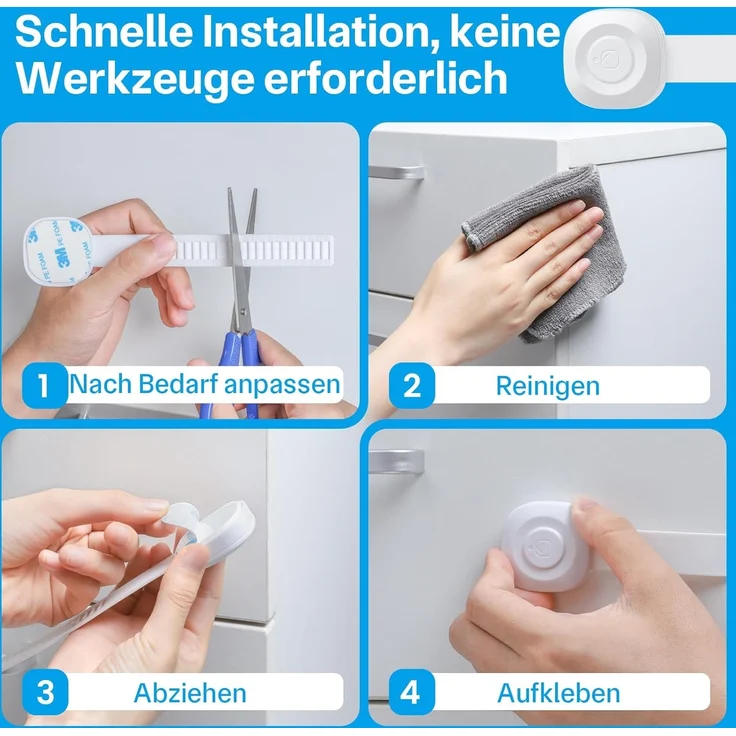 ECHOCUBE Kindersicherungen, Babysichere Schrankgurtschlösser mit Klebstoff, 10 Stück, verstellbare Babysicherungen für Schränke, Kühlschränke, Toiletten, Mülleimer (weiß) – Bild 8