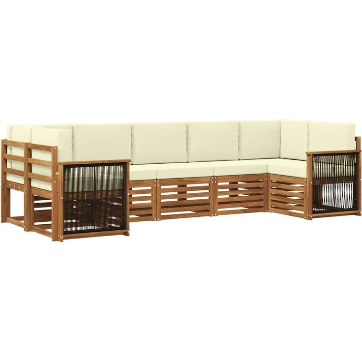 vidaXL Outdoor-Sofagarnitur 7 stk. 7-Sitzer Natur und Creme 3384801 – Bild 2