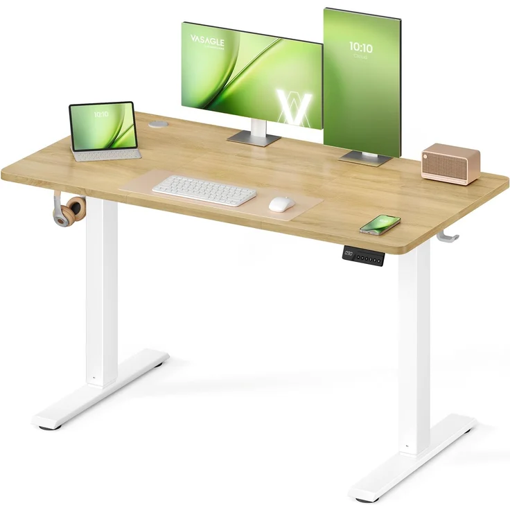 VASAGLE Höhenverstellbarer Schreibtisch, Stehtisch, Computertisch, Erinnerung bei langem Sitzen, Memory-Funktion mit 4 Höhen, für Büro, 120x60 cm, goldeichenfarben LSD312YA03