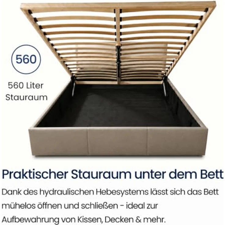 Home Collective Polsterbett mit Lattenrost & Stauraum, Taupe, mehrere Größen 120x200 bis 180x200 cm, flexibler Härtegradeinstellung, europäische Herstellung – Bild 3