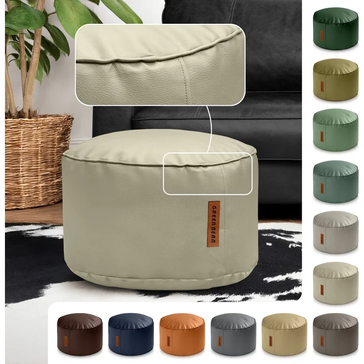 Green Bean® Sitzhocker aus Kunstleder - Pouf mit EPS Perlen Füllung - 43 x 30 cm - perfekte Ergänzung zum Sitzsack - Grau-Beige – Bild 2