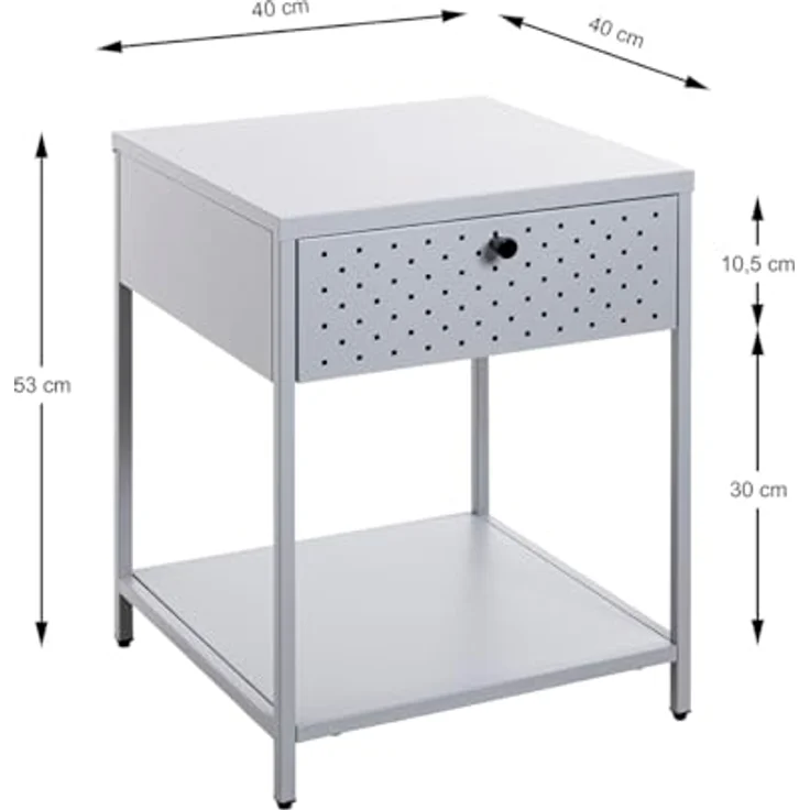 XXXL Nachtschrank, Grau, Metall, 1 Schublade, erweiterbar, 40x53x40 cm, Typenauswahl – Bild 2